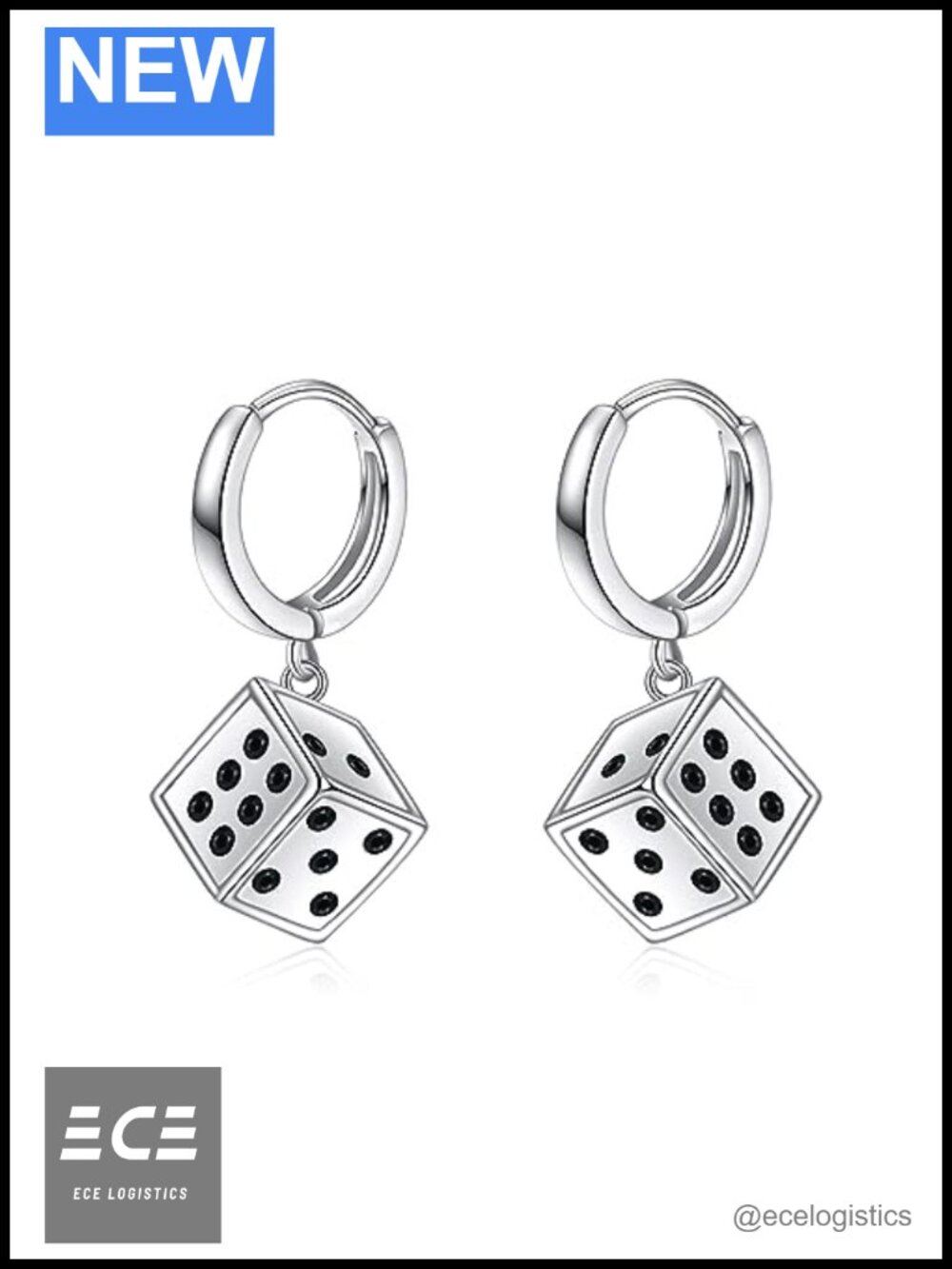 925 Sterling Silver Dice Drop Earrings Hip Hop Hoop Unisex